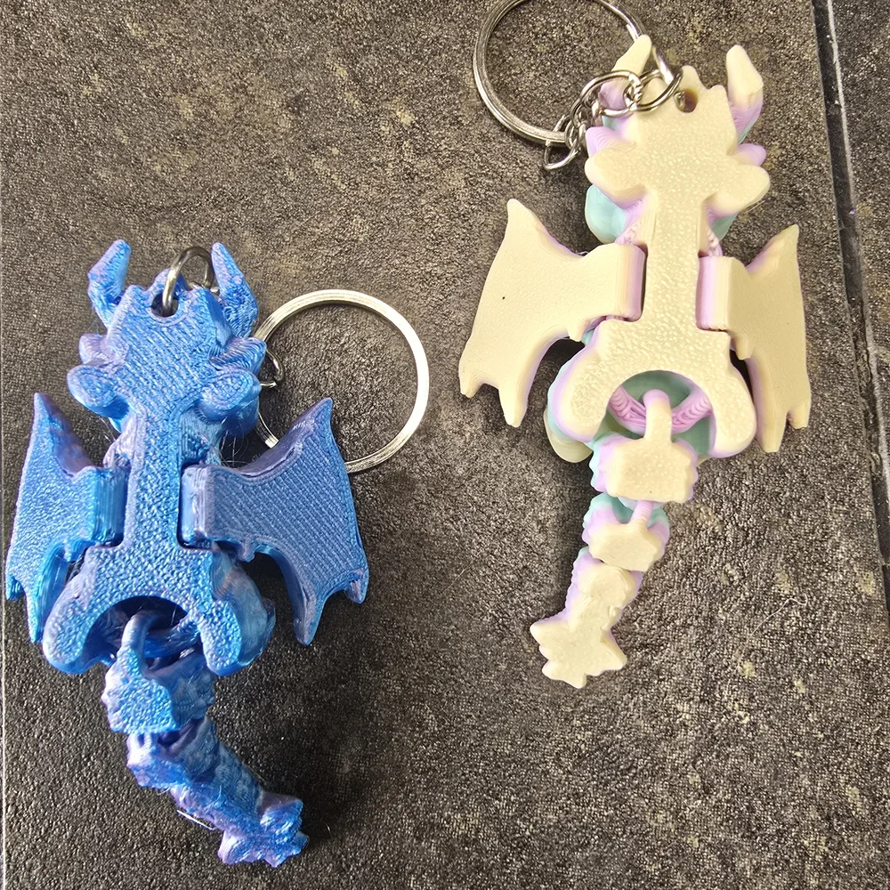 1. Colorful Dragon Keychain blue or yellow nip=3d filament printed fun charms.